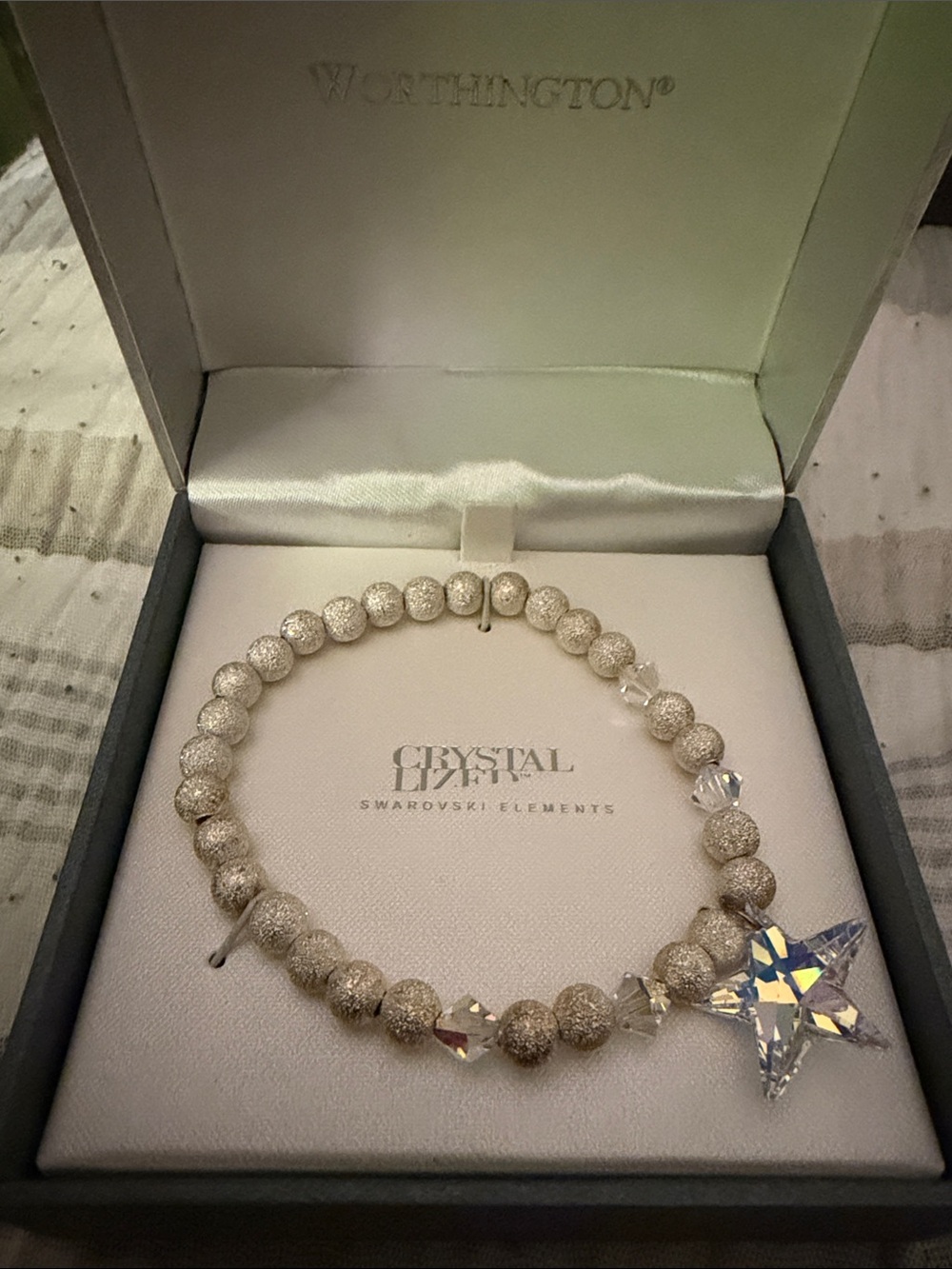 Worthington Silver Sparkle Beaded Bracelet with Crystal Star Charm